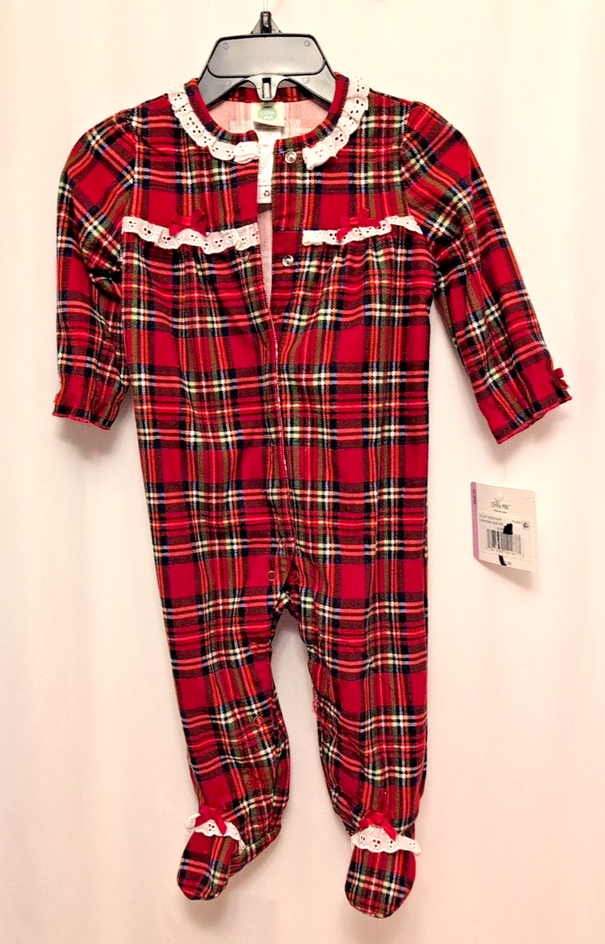 Little me NWT 9M holiday sleepwear red plaid footie msrp $30